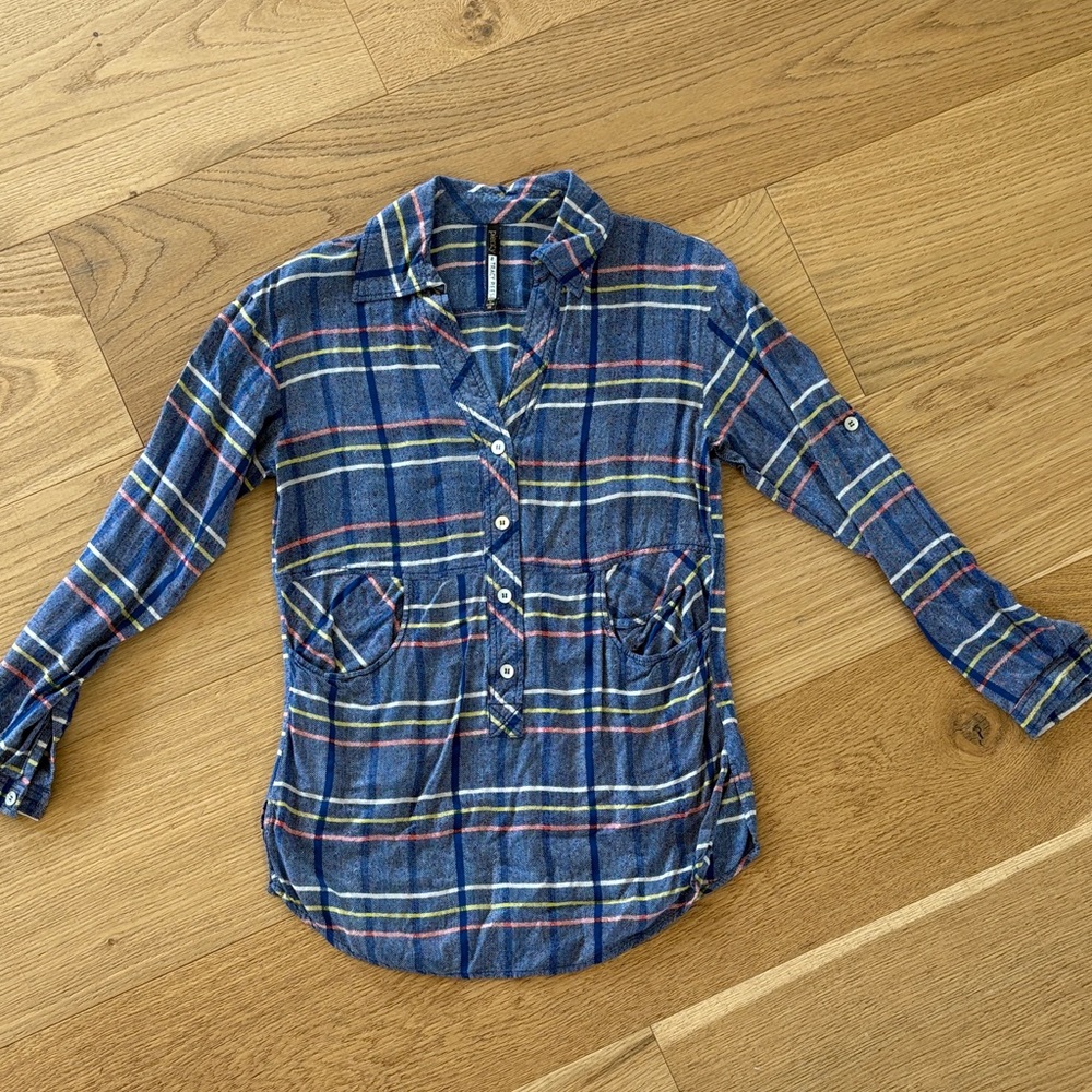 Anthropologie Blue Plaid Button Down Shirt